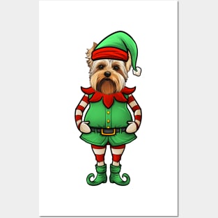 Funny Christmas Elf Biewer Terrier Dog Posters and Art
